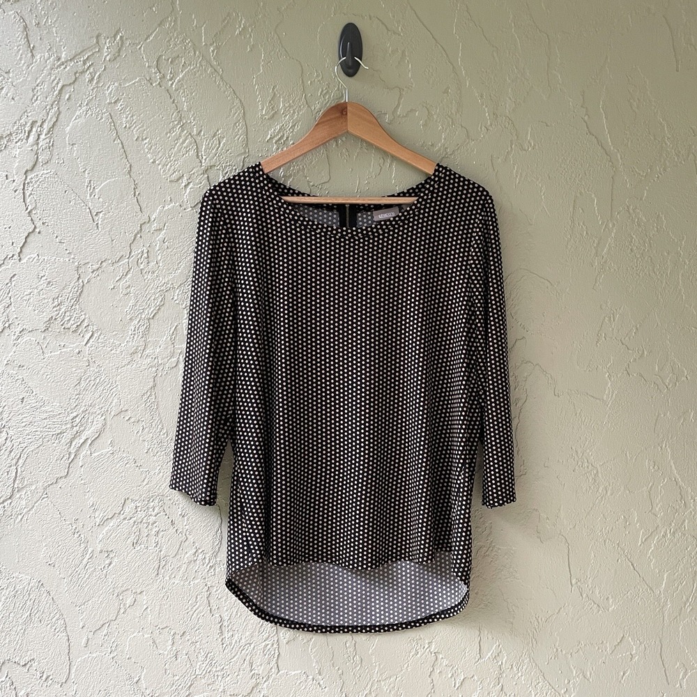 Chico's Women's Size 2 / Large Black & Gold Polka Dots Multicolor 3/4 Sleeve Top